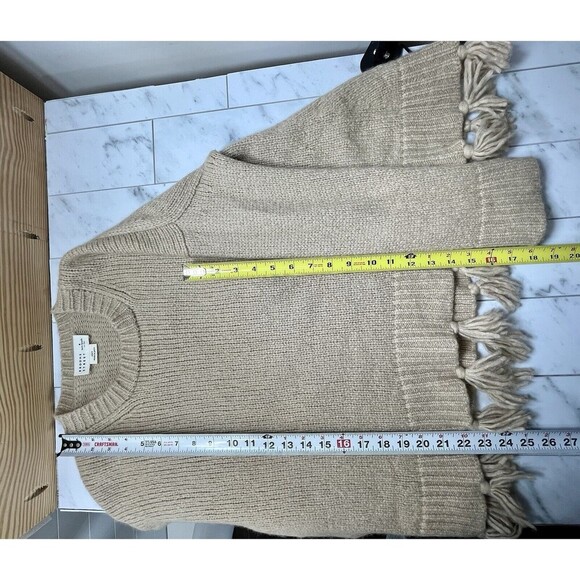 Kate Spade Broome Street Alpaca Tassel Fringe Pullover Sweater Tan Small Comfy - Picture 10 of 11